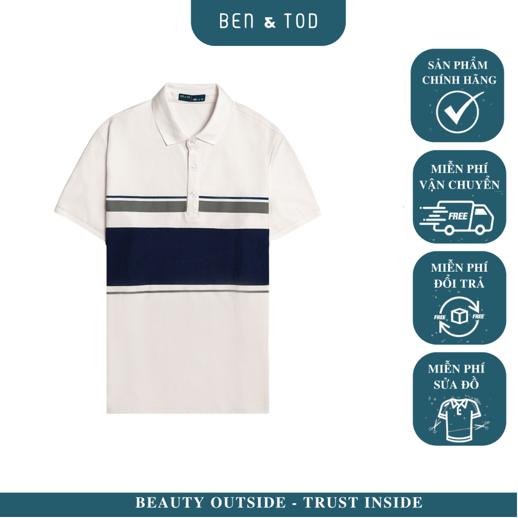 Áo thun polo nam BEN&TOD họa tiết cotton chuẩn form trẻ trung năng động thanh lịch 22017