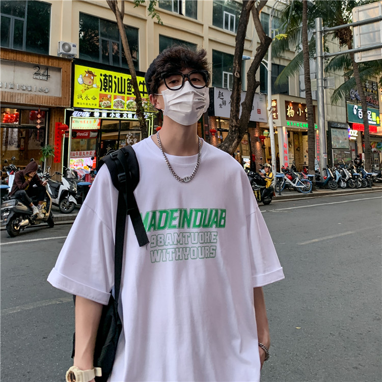 Men's High Street Cool Style Fashion Korean Style Letter Print Short Sleeve T-shirt Street Style Unisex Fashion Short Sleeve T-shirt