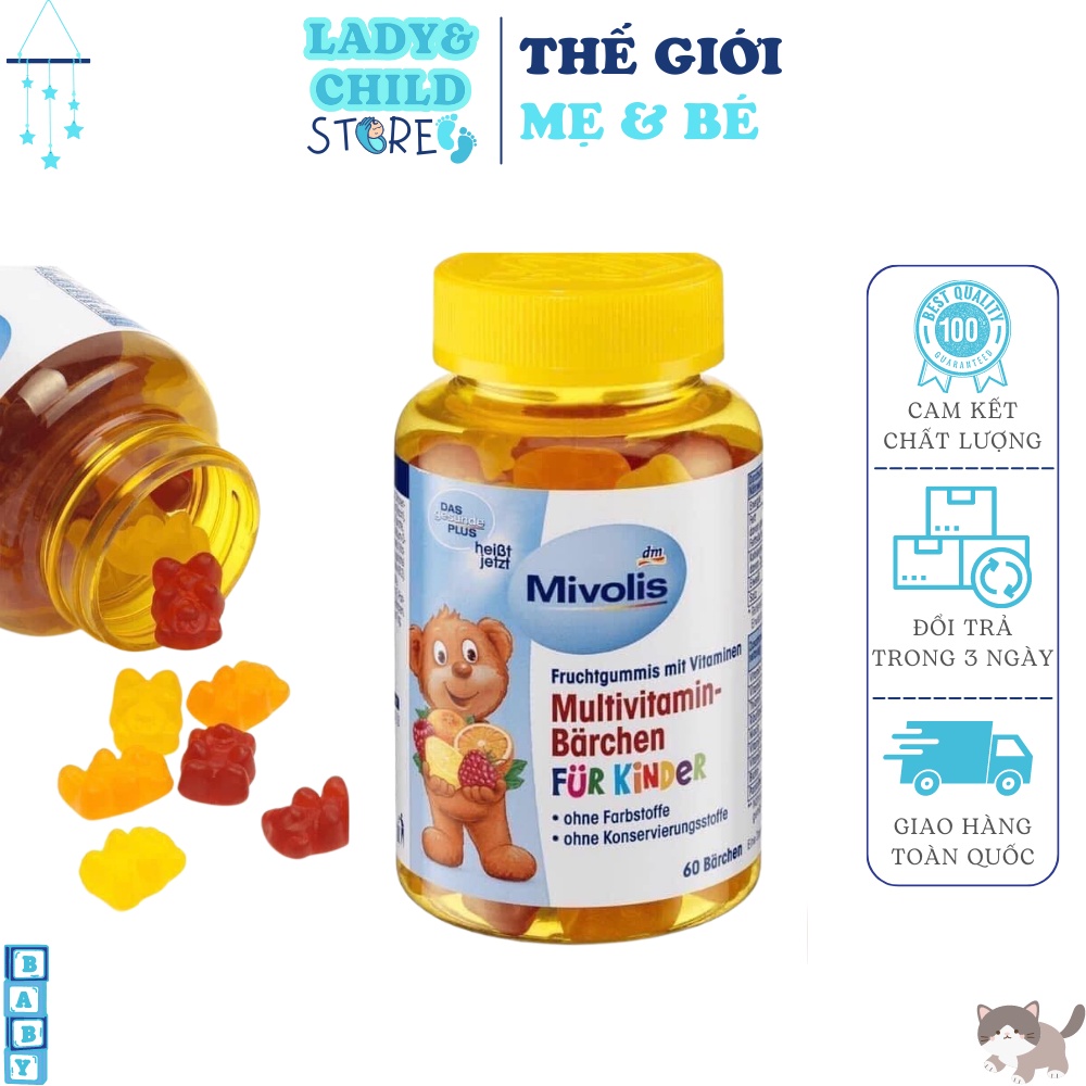 Kẹo gấu vị trái cây⚡ CAO CẤP ⚡ Kẹo bổ sung Vitamin tổng hợp cho trẻ em Mivolis Mutilvitamin Barchen 60 viên