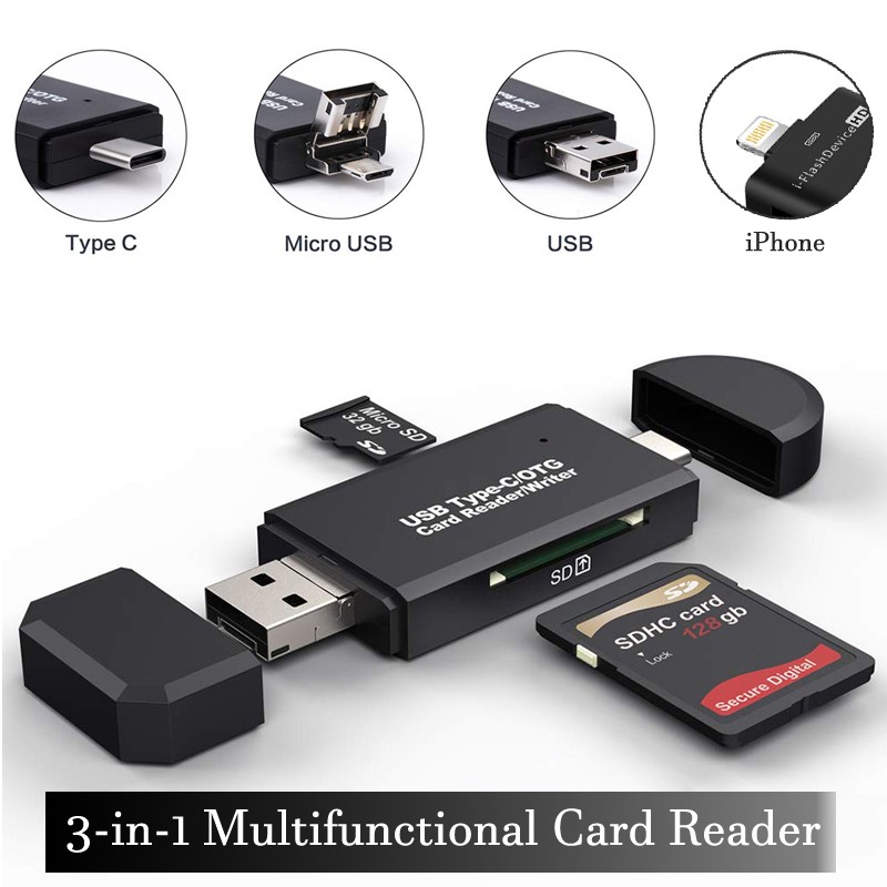 [[Sẵn Sàng Cổ]] Đa Năng 3 Trong 1 Đầu Đọc Thẻ OTG iPhone Loại C/Micro SD / SD thẻ/Đầu Đọc Thẻ USB