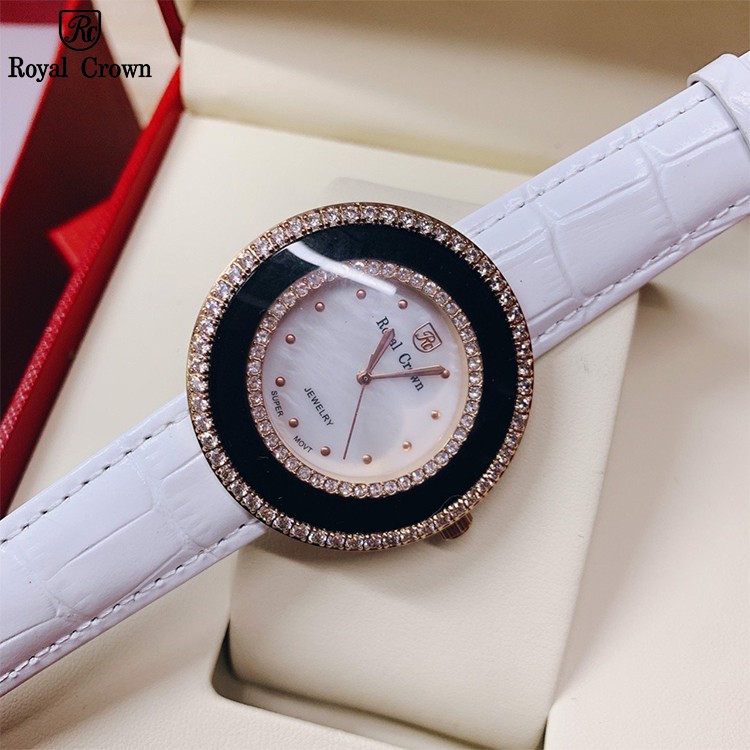Đồng Hồ Nữ Royal Crown 3776 Chính Hãng Mặt Xà Cừ Dây Da
