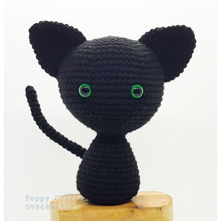 Thú móc len nhồi bông/ Amigurumi - Con mèo ngồi (đen)