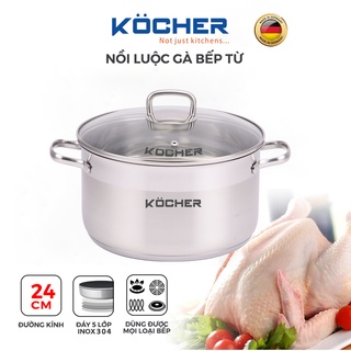 Nồi luộc gà bếp từ inox 5 đáy cao cấp KOCHER size 24cm dùng được cho mọi loại bếp