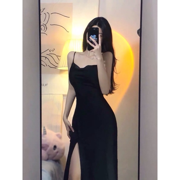 Váy Body 2 Dây Dáng Dài Xẻ Đùi Co Giãn