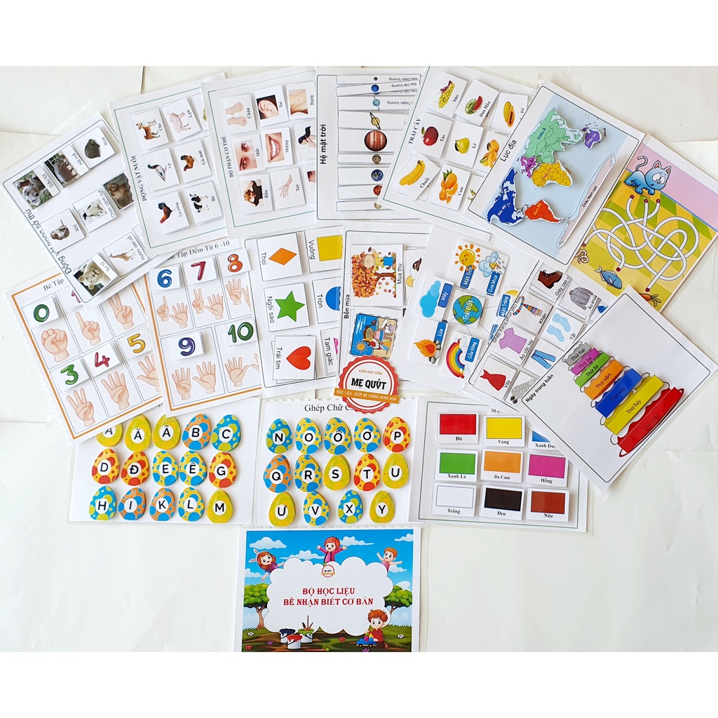 Trang Học Liệu Bóc Dán - Chủ Đề Đa Dạng- Theo PP Giáo Dục Sớm Montessori -Ép Plastic Bền