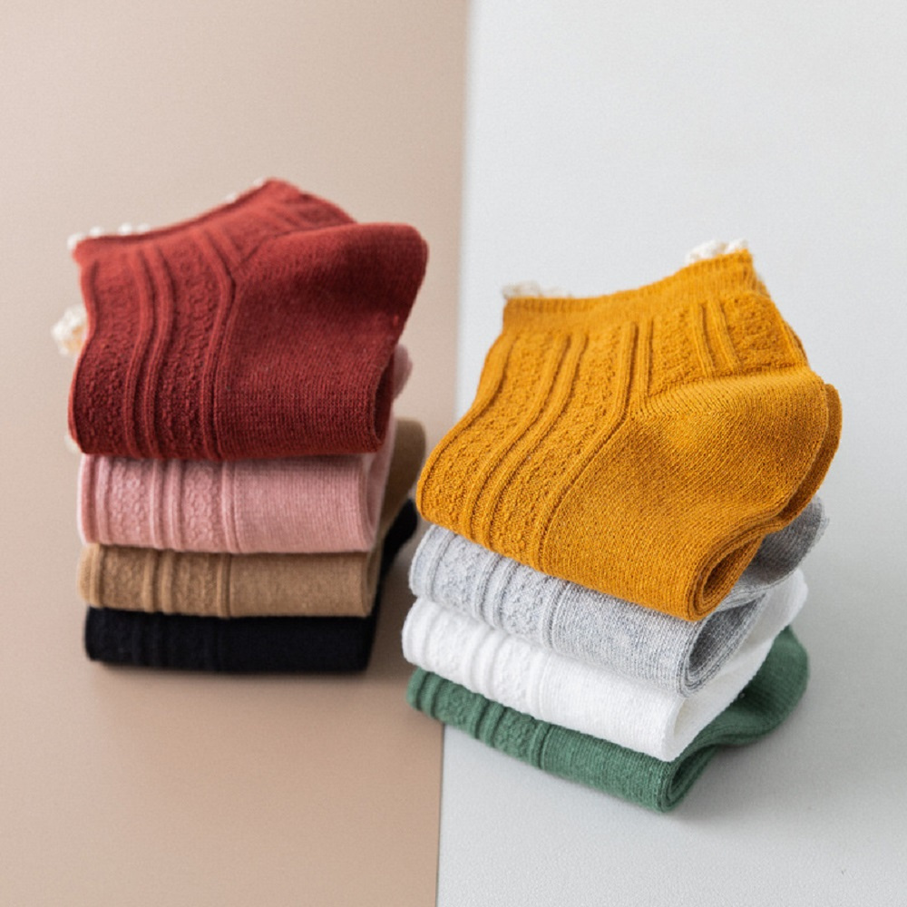 Vớ Cotton Cổ Ngắn Phối Ren Nhún Bèo Phong Cách Lolita Thời Trang Cho Nữ