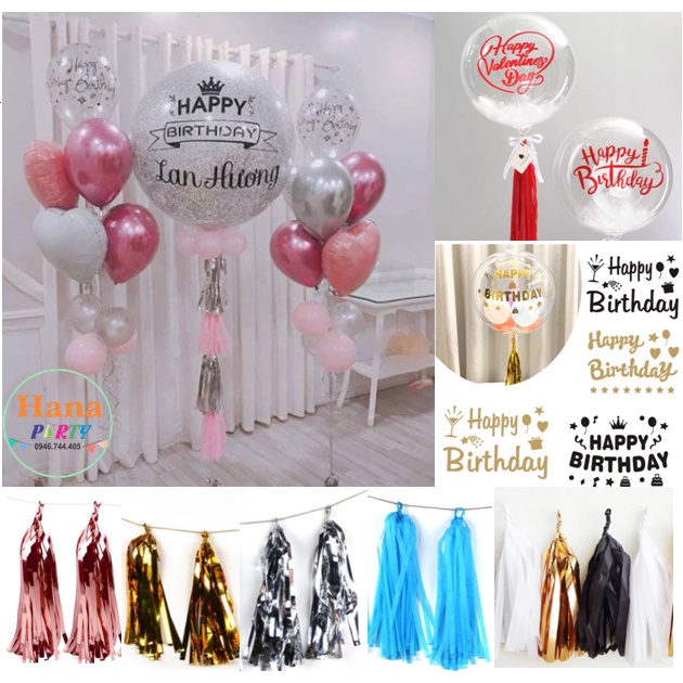Đầy Đủ Phụ Kiện Làm Bóng Jumbo Bobo Pe Trong Suốt Tua Rua Decal Trụ Bóng Kim Tuyến Trang Trí Sinh Nhật Sự Kiện