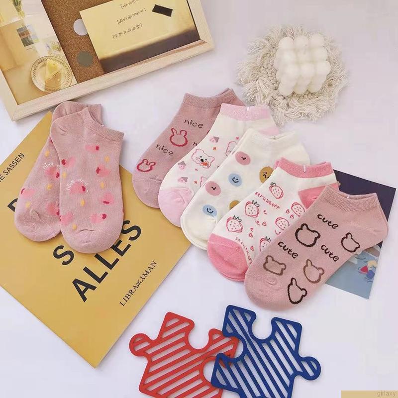 Vớ cổ thấp mềm mại thoáng khí in họa tiết hoạt hình dễ thương phong cách Hàn Quốc cho nữ