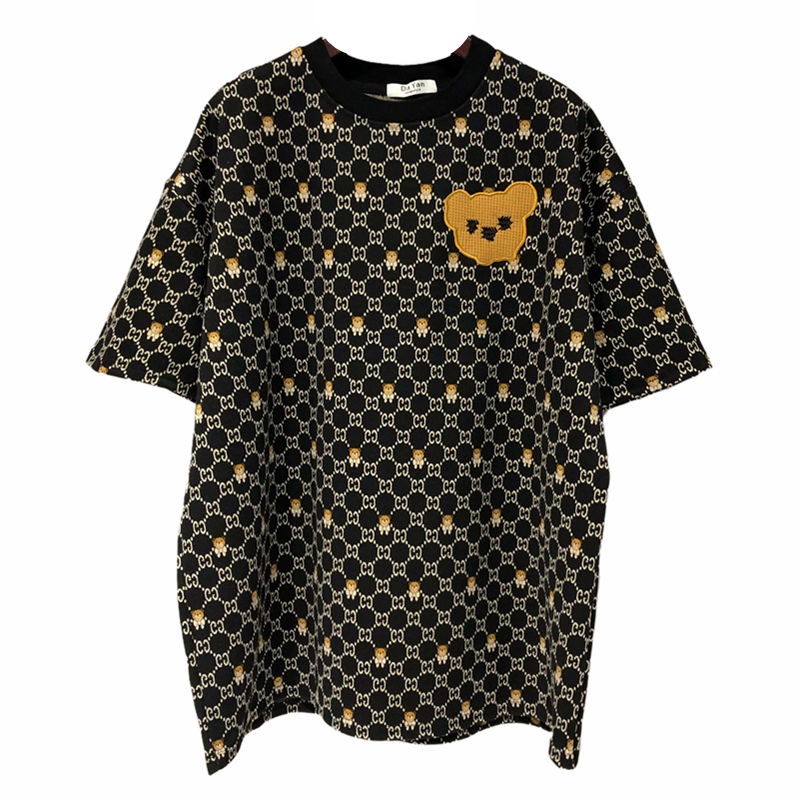 Áo Thun Tay Ngắn Dáng Rộng Thêu Hình Gấu Dễ Thương Cho Nam