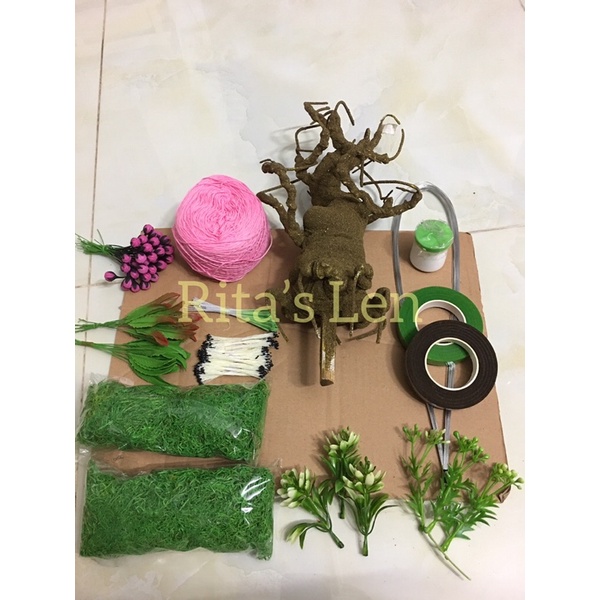 Set nguyên liệu làm hoa mai/ đào bằng  len sợi