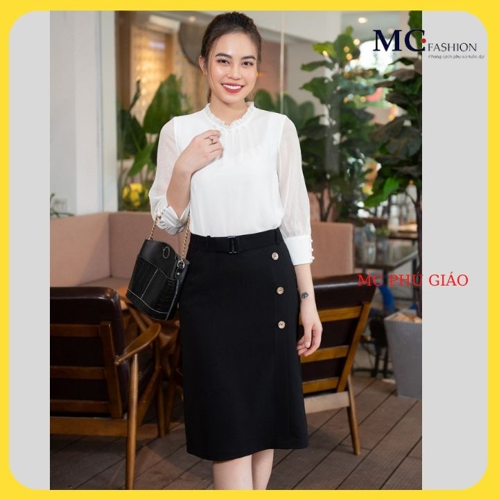 Chân Váy Chữ A Mc Fashion Dáng Dài Công Sở Nữ Đẹp, Lưng Cao Màu Đen Chất Vải Co Giãn Nhẹ Size Đủ CV0443 Đen