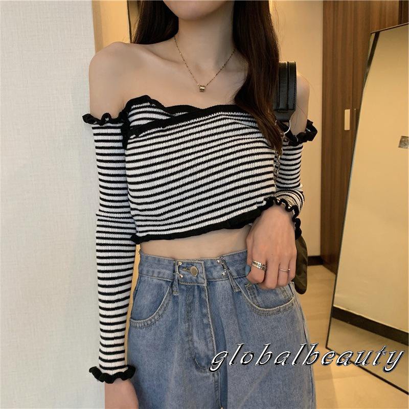 Áo Croptop Tay Dài Trễ Vai Thiết Kế Đan Dây Chéo Quyến Rũ | BigBuy360 - bigbuy360.vn