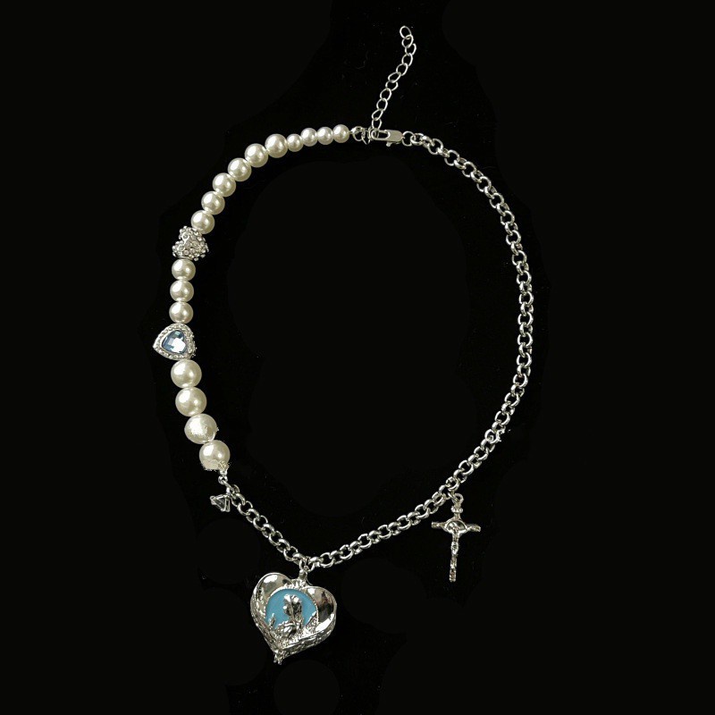 Dây Chuyền Ngọc Trai Mặt Trái Tim 191065Dây Chuyền Chuỗi Xích Phong Cách Hip Hop Hàn Quốc Dễ Phối Đồ