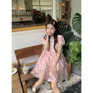 Váy babydoll hoa nhí tay phồng tiểu thư phong cách Hàn Quốc