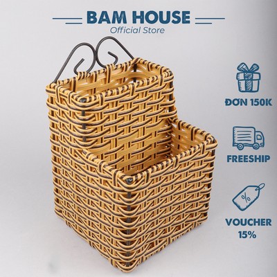 Ống đựng muỗng đũa nhưa mây dạng vuông Bam House cao cấp OD02