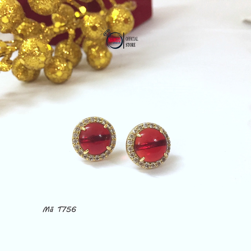 Khuyên Tai Đá Đỏ T756 Nút Nụ Bền Màu Bảo Hành 6 Tháng