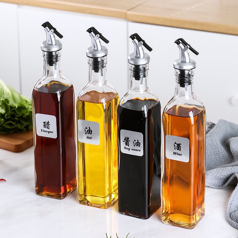 [HCM] Combo 2 Chai Thủy Tinh Đựng Thực Phẩm Dáng Vuông, Chai Đựng Gia Vị, Chai Lọ Chiết Rót Dầu - Dung Tích 500ml