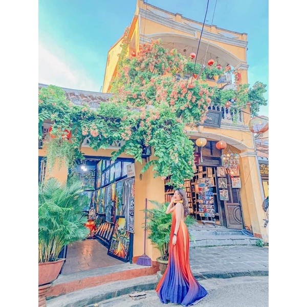 [FREESHIP] Đầm Maxi Loang Màu Dập Ly Cổ Yếm | BigBuy360 - bigbuy360.vn