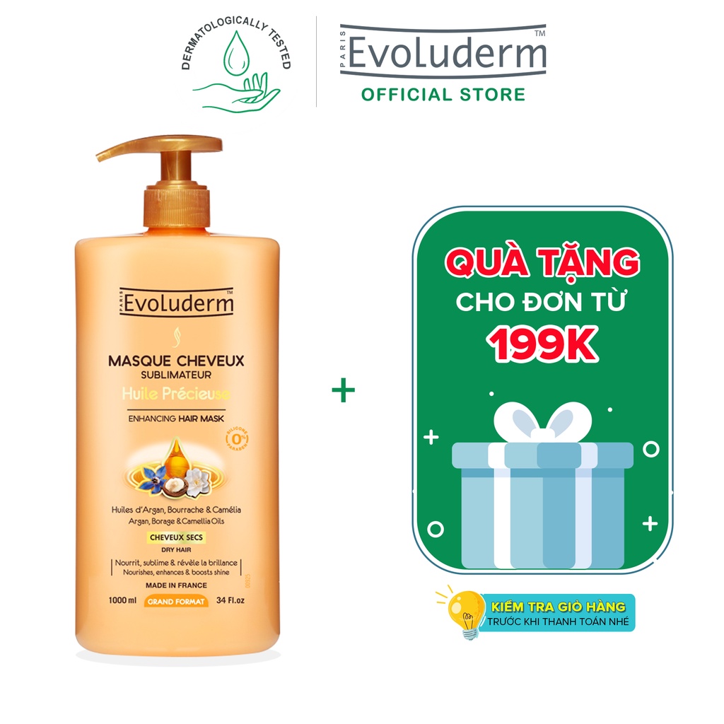 ( HSD:05-2022 )Kem ủ dành cho tóc Khô Evoluderm Masque Cheveux Sublimateur Huile Précieuse 1000ml