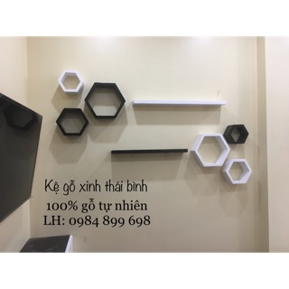 Bộ kệ gỗ treo  6 lục giác, 2 thanh ngtườngang như hình