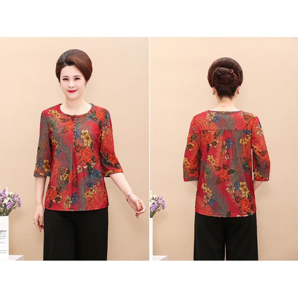 Áo thun họa tiết hoa cho mẹ trung tuổi U50