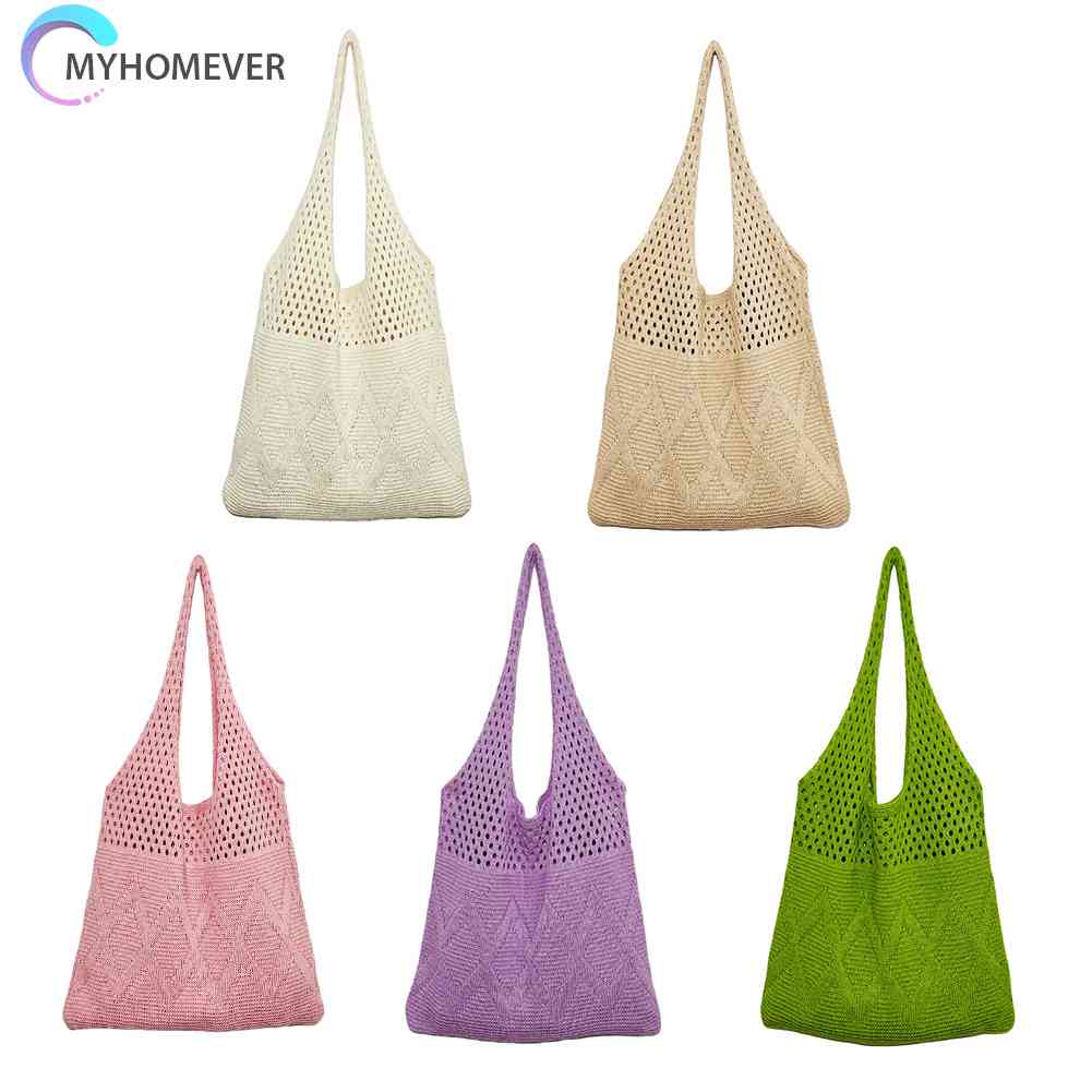 Túi Xách Đan Len Sức Chứa Lớn Màu Trơn Phong Cách Boho Thời Trang Cho Nữ