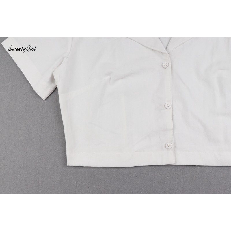Áo Sơ Mi Lửng Ngắn Tay Màu Trơn Thời Trang Cho Nữ