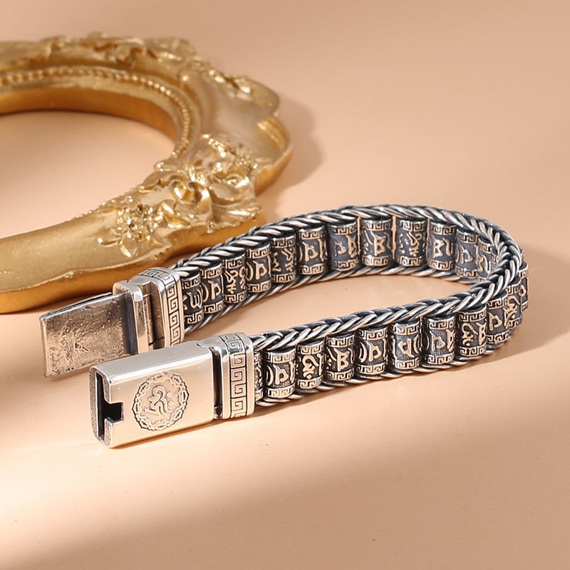 Vòng Tay Mạ Bạc 925 Dạng Chuỗi Phong Cách Retro Độc Đáo Cho Nam