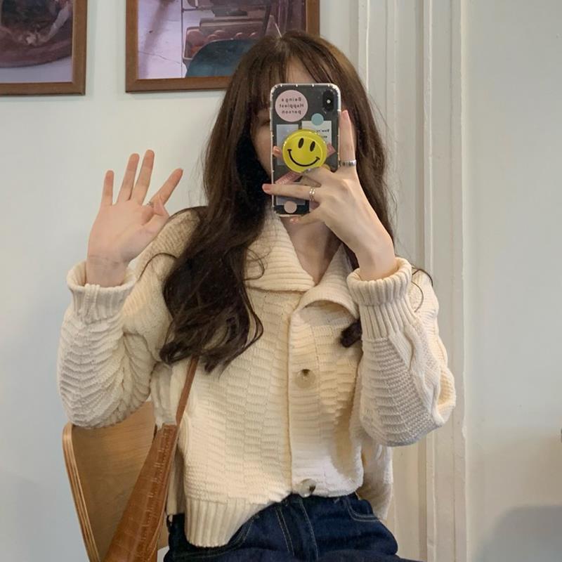 Áo cardigan Dệt Kim Cổ polo Dáng Ngắn Phong Cách Hàn Quốc Thời Trang