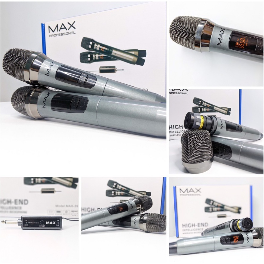 Bộ 2 micro không dây chống hú cao cấp MAX 39, micro thu âm karaoke chuyên nghiệp khoảng cách 30 mét