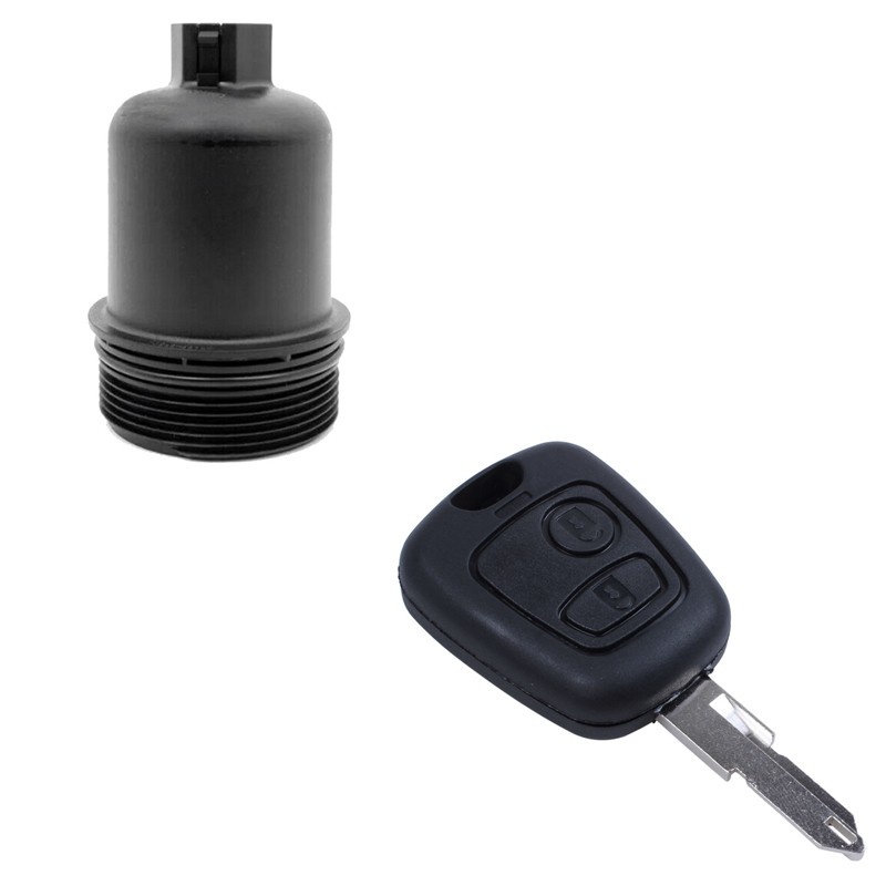 433Mhz Remote Key Fob 2 Button Blade for Peugeot 206 & Oil Filter Housing Top Cover Cap for Citroen C2 C3