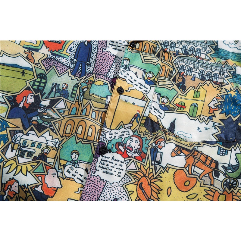 Short Sleeve Shirt With Cartoon Patterns Fashion Dynamic Korean Style For Men