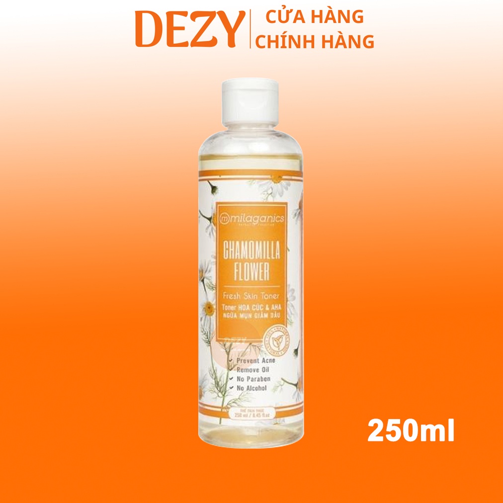 Toner Hoa Cúc Milaganics & AHA Ngừa Mụn Giảm Dầu Cho Da Dầu Mụn - Nước Hoa Hồng Dưỡng Ẩm 250ml Việt Nam Skincare Dezy