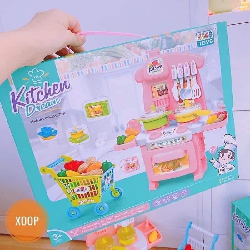 Bộ đồ chơi nấu ăn nhà bếp KITCHEN DREAM cho bé kèm xe đẩy đồ chơi mô phỏng đồ dùng nhà bếp thông minh