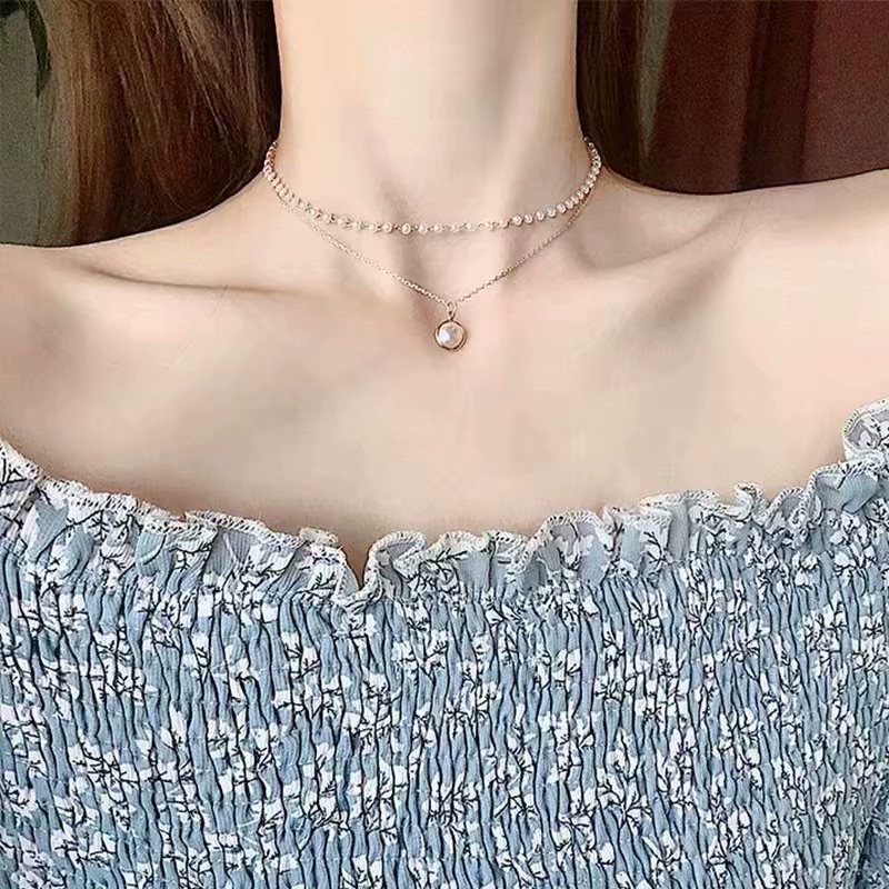 Vòng cổ 2 sợi liền trân châu