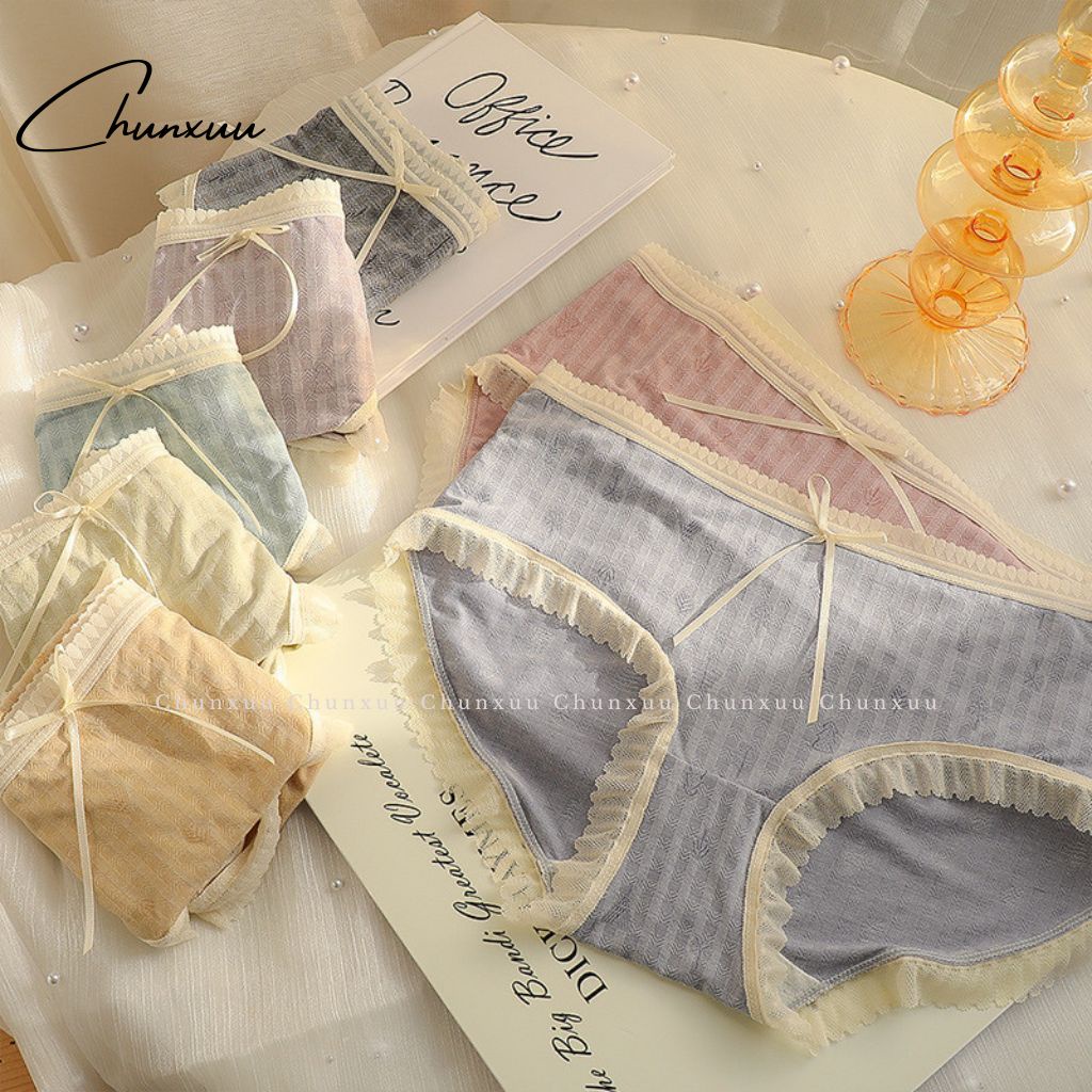 Quần lót nữ cotton lạnh phối viền ren nơ mềm mại CHUNXUU, chất liệu co dãn- QC82