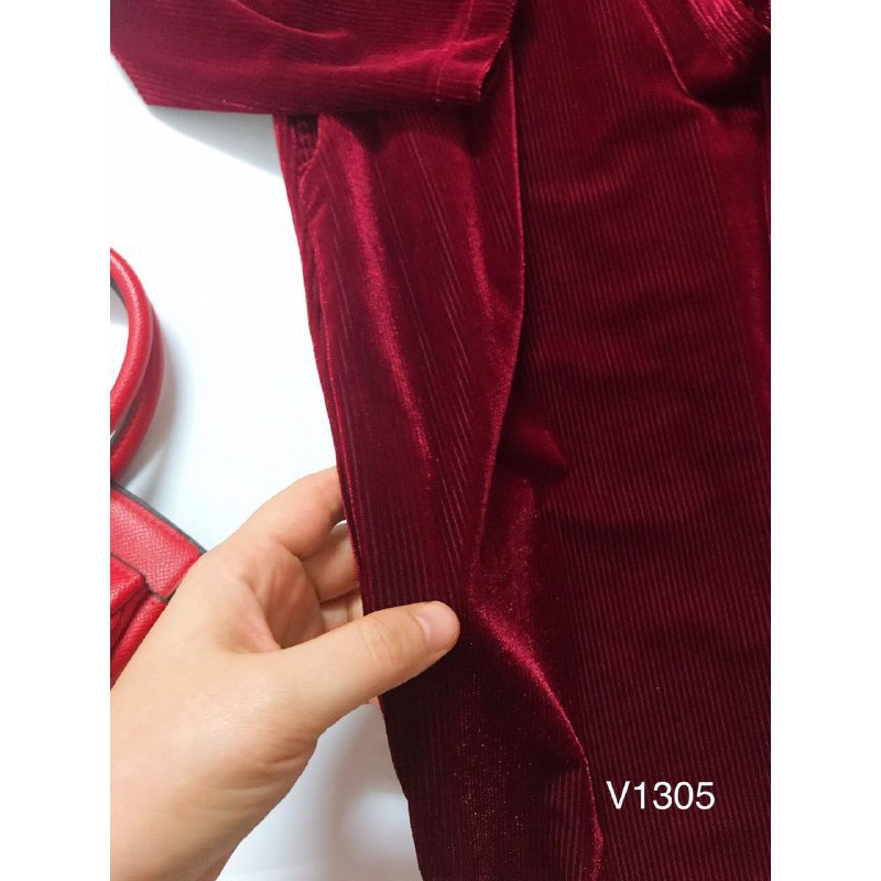 [ xả kho ] MiD Đầm nhung đỏ rượu V1305 cổ khoét quyến rũ Mie Design kèm ảnh thật