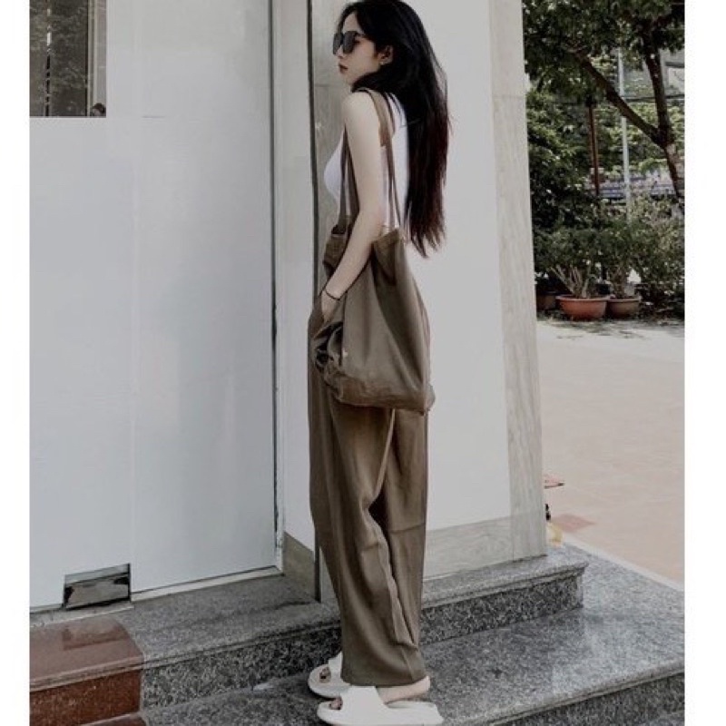 Quần ống rộng phối dây rút cạp cao siêu hack dáng