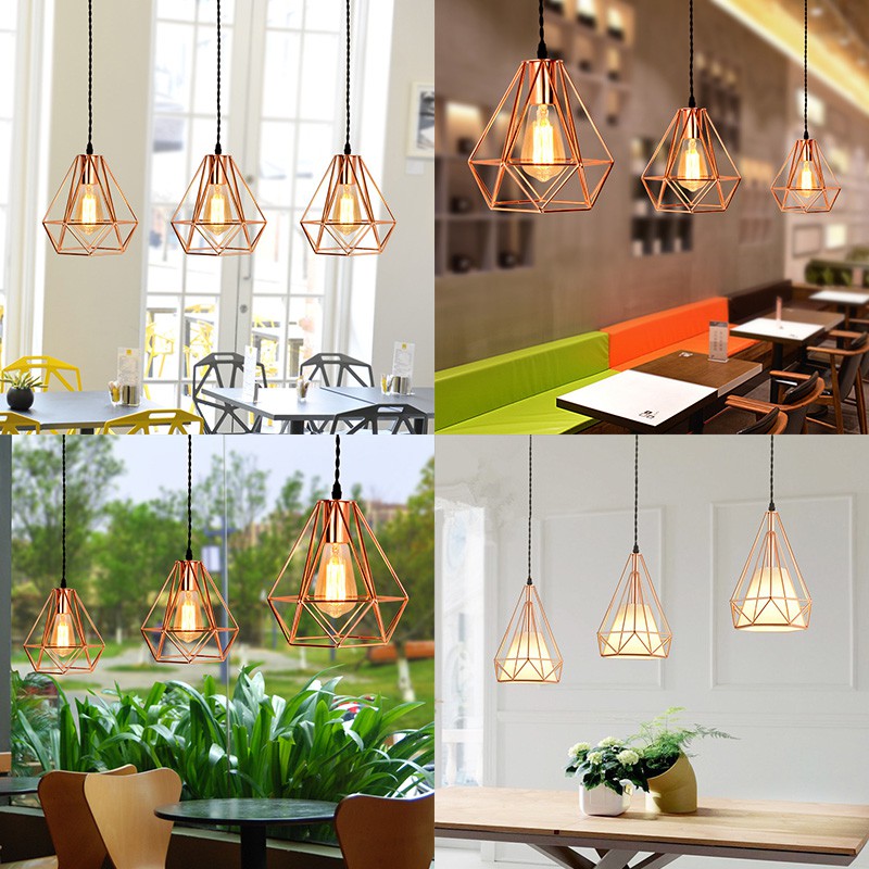 Đèn Trần Bóng Led Khung Sắt Màu Vàng Hồng Treo Trần Nhà Phong Cách Bắc Âu Cho Nhà Bếp/Phòng Khách/Nhà Hàng