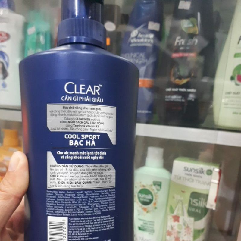 DẦU GỘI SẠCH GÀU CLEAR MEN BẠC HÀ MÁT LẠNH 650G TẶNG CHAI NHỎ