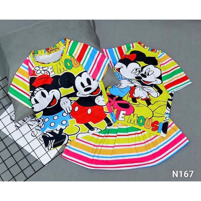 Bộ tay ngắn váy quần thun lạnh 3d hàng shop cho bé gái size nhí