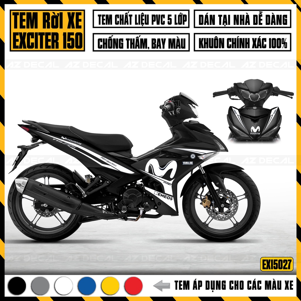 Decal Rời Dán Xe Exciter 150 Thiết Kế Movistar | 2EX15027 | Tem Chế Dán Xe Ex150 Độc Đáo, Dễ Dán Tại Nhà