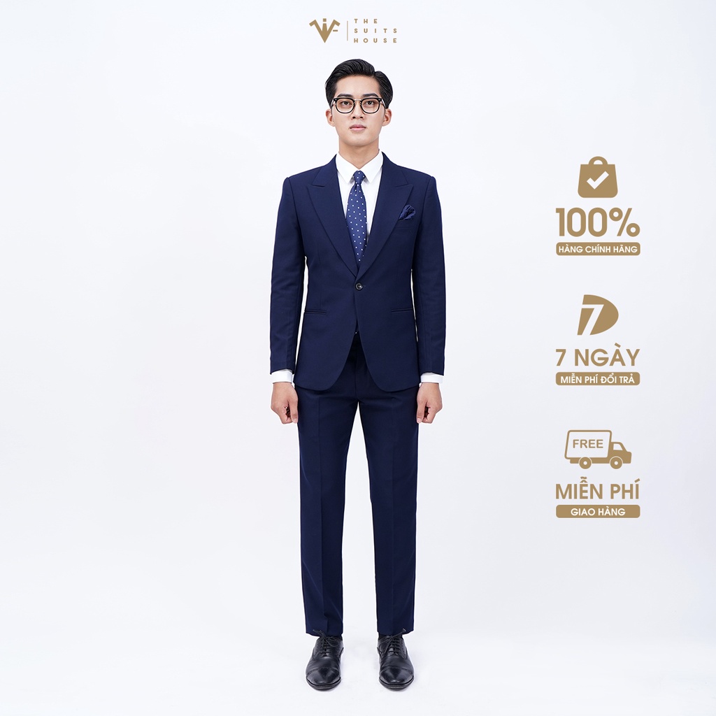 Bộ vest nam xanh sẫm, suits sartorial, 1 khuy 2 túi, form ôm The Suits House