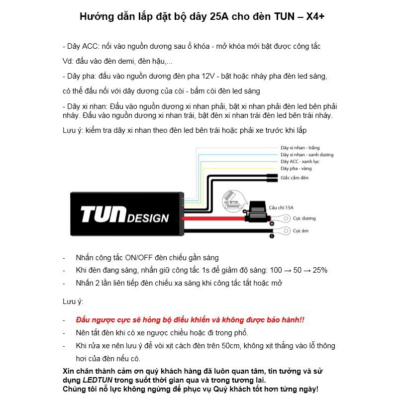 [CÓ VIDEO - CHÍNH HÃNG] Bộ dây nối Tun 25A chính hãng. Chuyên dụng cho đèn trợ sáng Tun 4X 4X+ - Đèn xe Việt