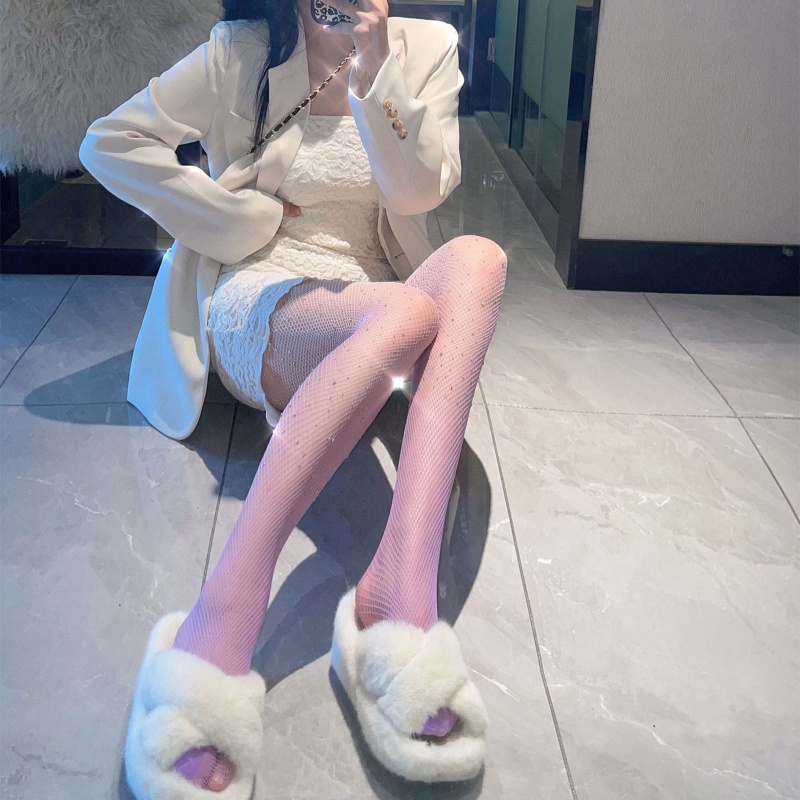 XIXI Quần Tất Lưới Lưng Cao Đính Đá Màu Gradient Quyến Rũ Thời Trang Cho Nữ