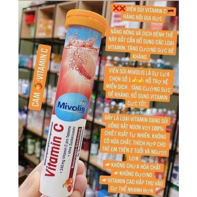 Hộp Viên Sủi Vitamin C Mivolis Đức lọ 20 viên