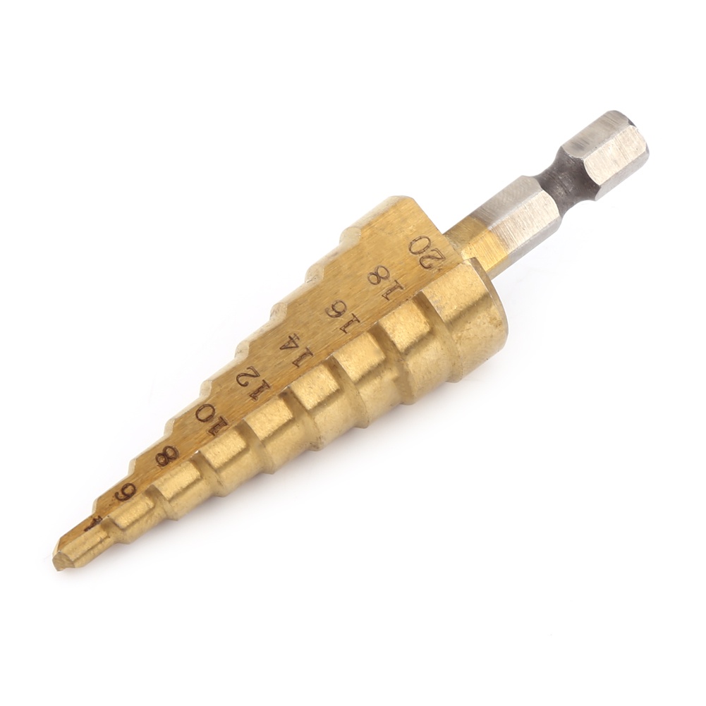 Có thể bán buôn 1pc Thép tốc độ cao tráng titan Bước khoan cắt lỗ Hex Công cụ điện 4-20mm Hàng giao ngayWestvirginia058
