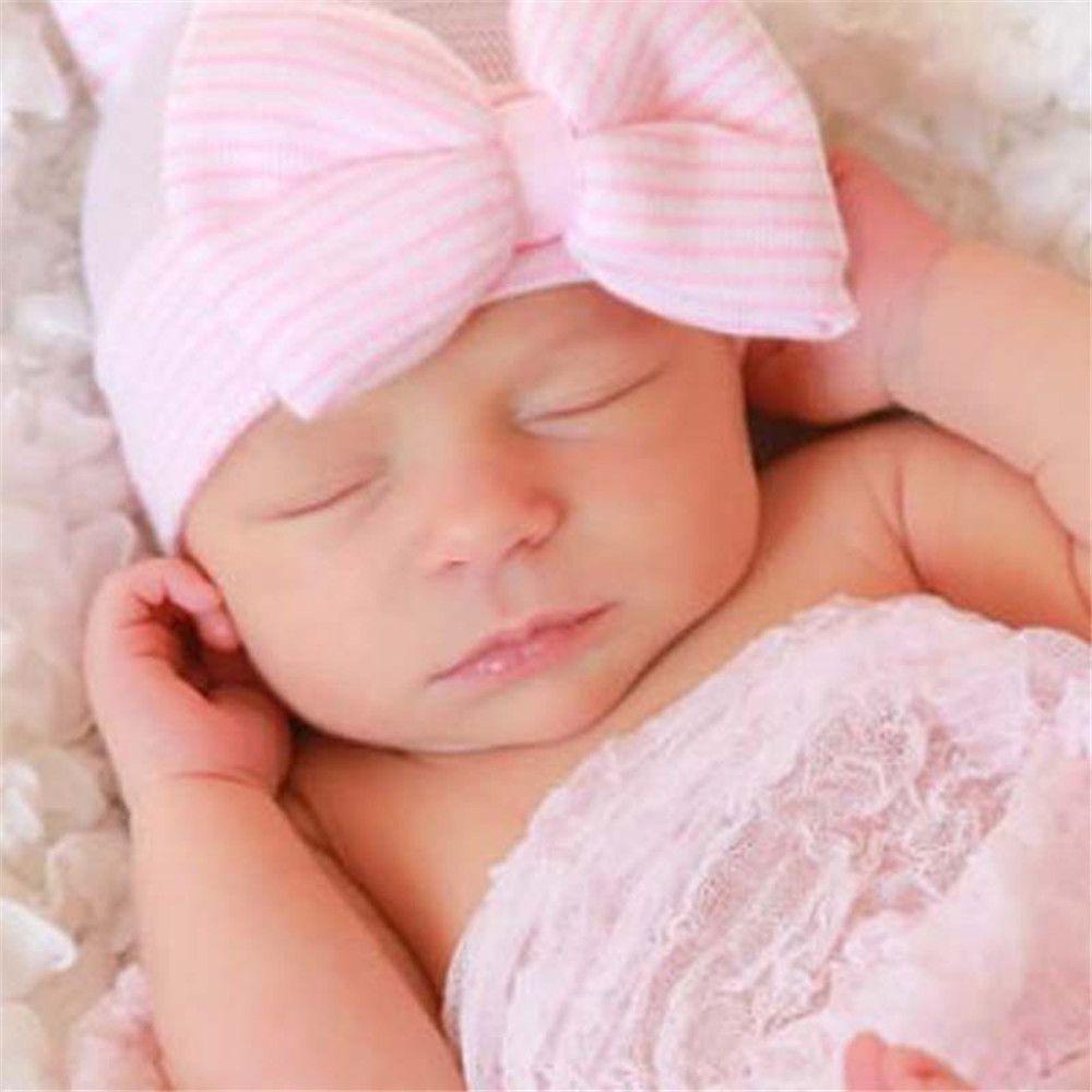 Mũ Beanie Họa Tiết Kẻ Sọc Cho Bé Gái Sơ Sinh