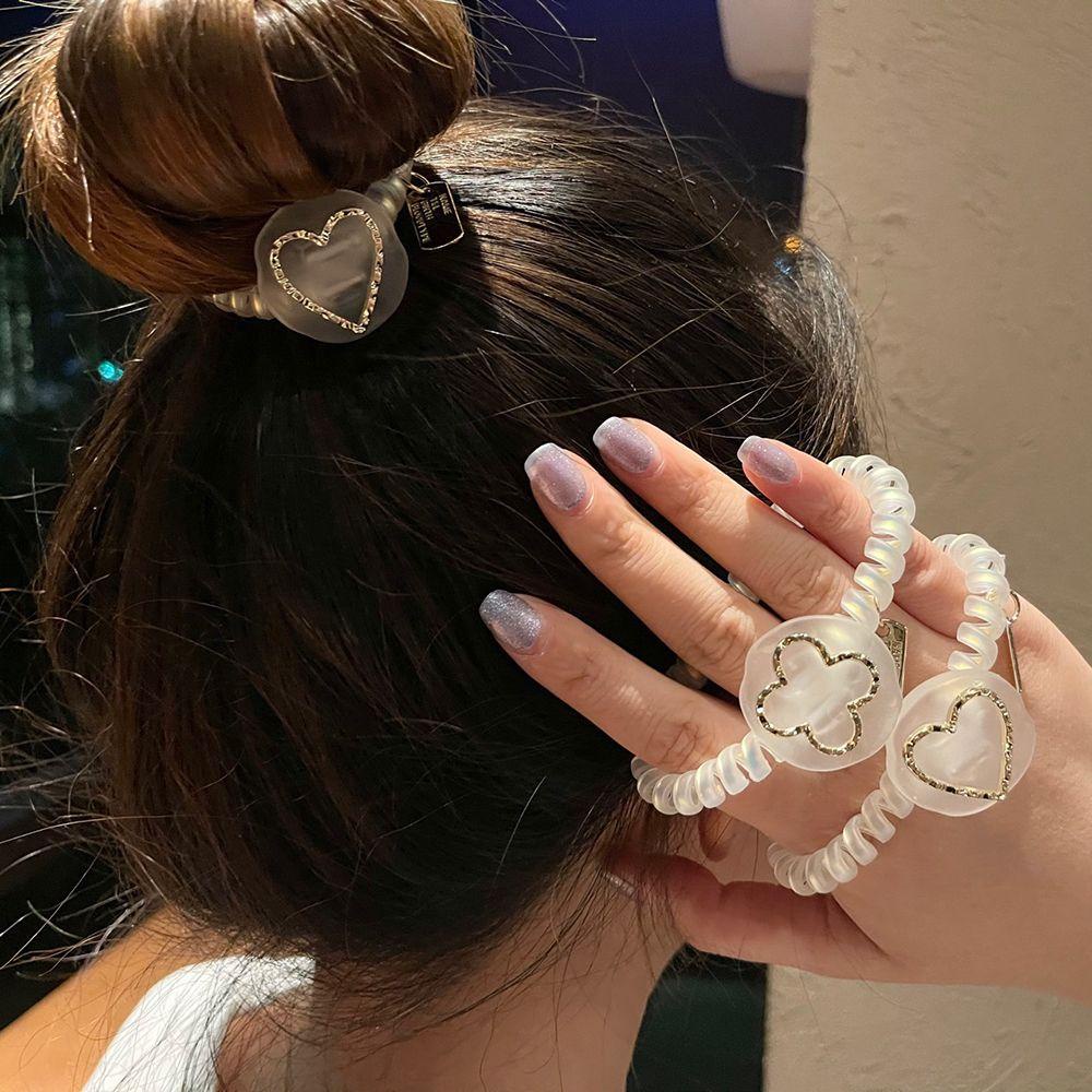 Dây Cột Tóc Đuôi Ngựa Co Giãn Hình Hoa Trái Tim Bằng Nhựa Resin Phong Cách Hàn Quốc VANES1