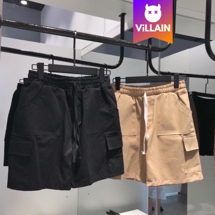 Quần Short Kaki Lửng Nam Nữ Thun Đen Unisex - Villain | BigBuy360 - bigbuy360.vn